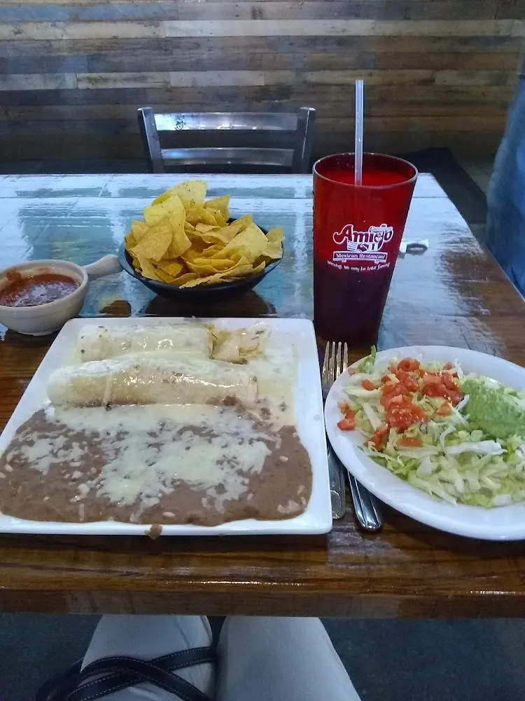 1 Shredded Beef Burrito and 1 Shredded Chicken Burrito w Refried Beans